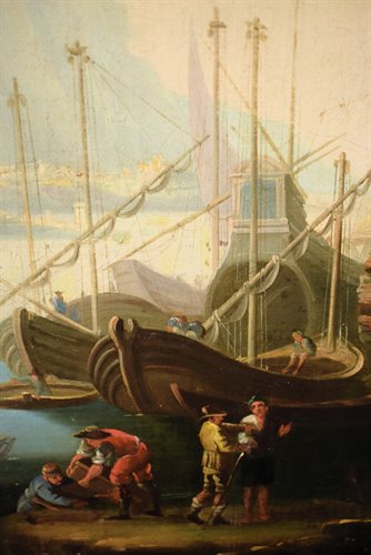 Paesaggio costiero con porto  e rovine